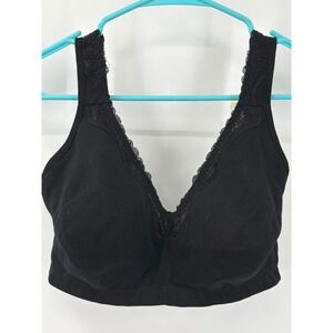 TELIMUSSTO Womens Black Lace Trim Wireless Bra Cotton Blend V-Neck 28F